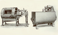 Модернизация оборудования. Переход от машин с открытым циклом 1890г. (слева) к закрытому 1930г. (справа)